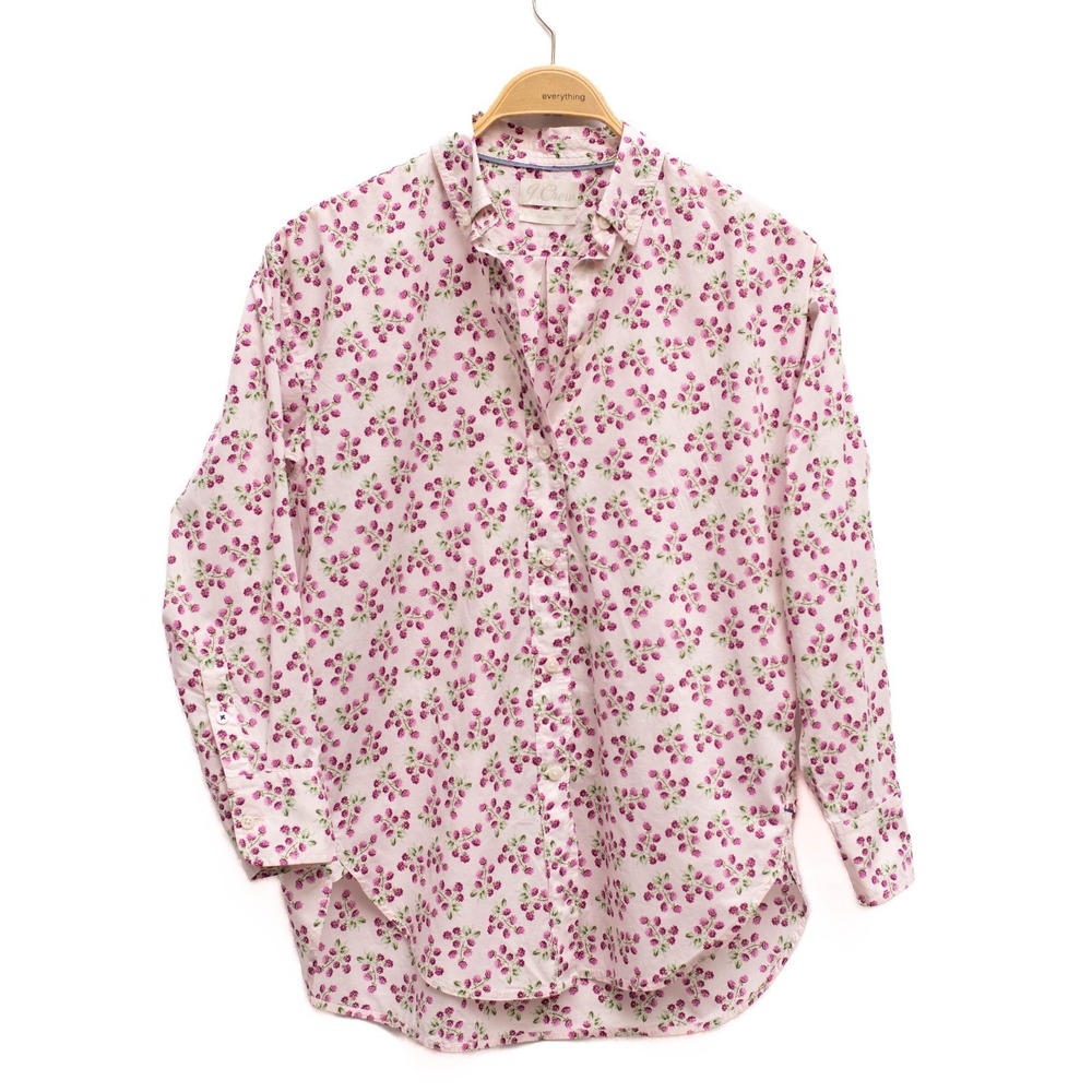 J.Crew Relaxed Shirt Womens 2 Pink Blackberry Floral Oversized Cotton Blouse